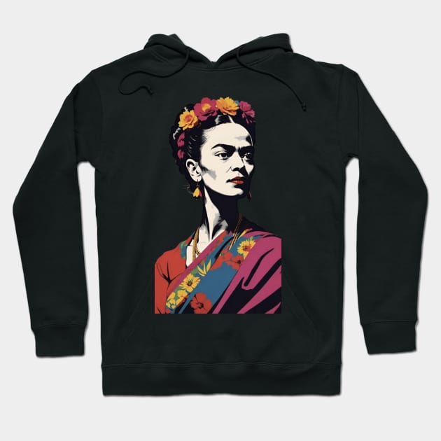 Frida's Vivid Vision: Colorful Portrait Hoodie by FridaBubble